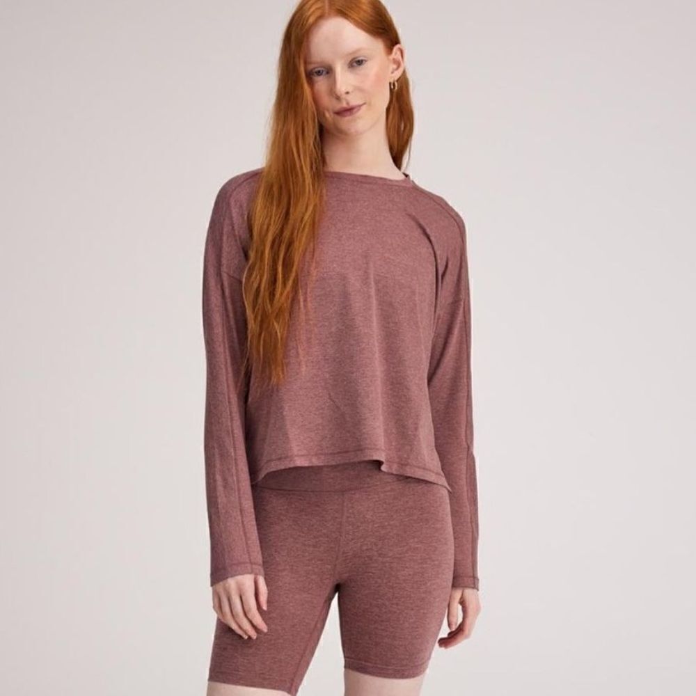 Girlfriend Collective R&R Lounge Long Sleeve Top Shirt Heathered Pink